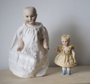 2 Antique Dollhouse Bisque Dolls