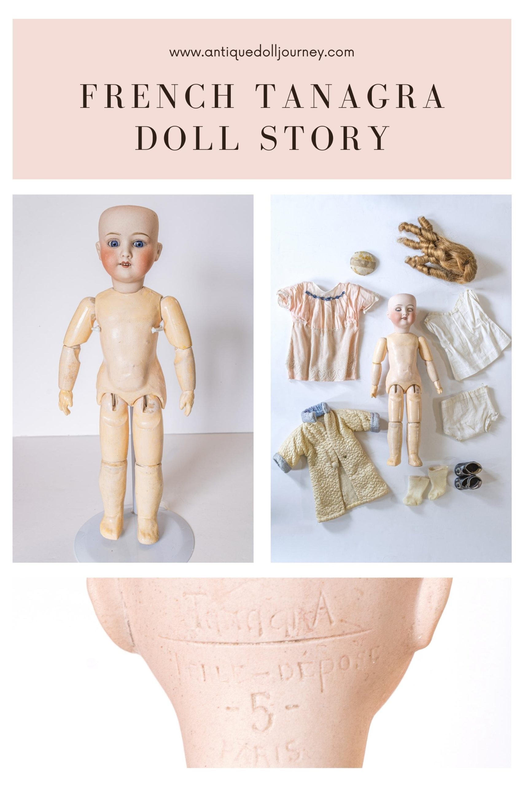 a Pinterest Pin for the story of the French Tanagra Doll story