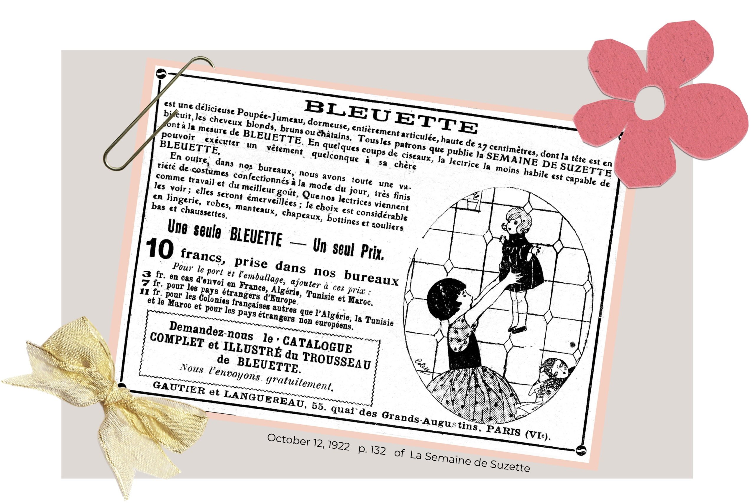 Ad for the Bleuette doll in the October 12 issue from 1922 in the magazine La Semaine de Suzette