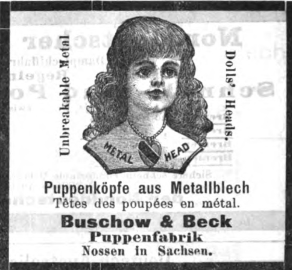 ad found in the German Export book from 1900 for metal doll heads by Buschow and Beck