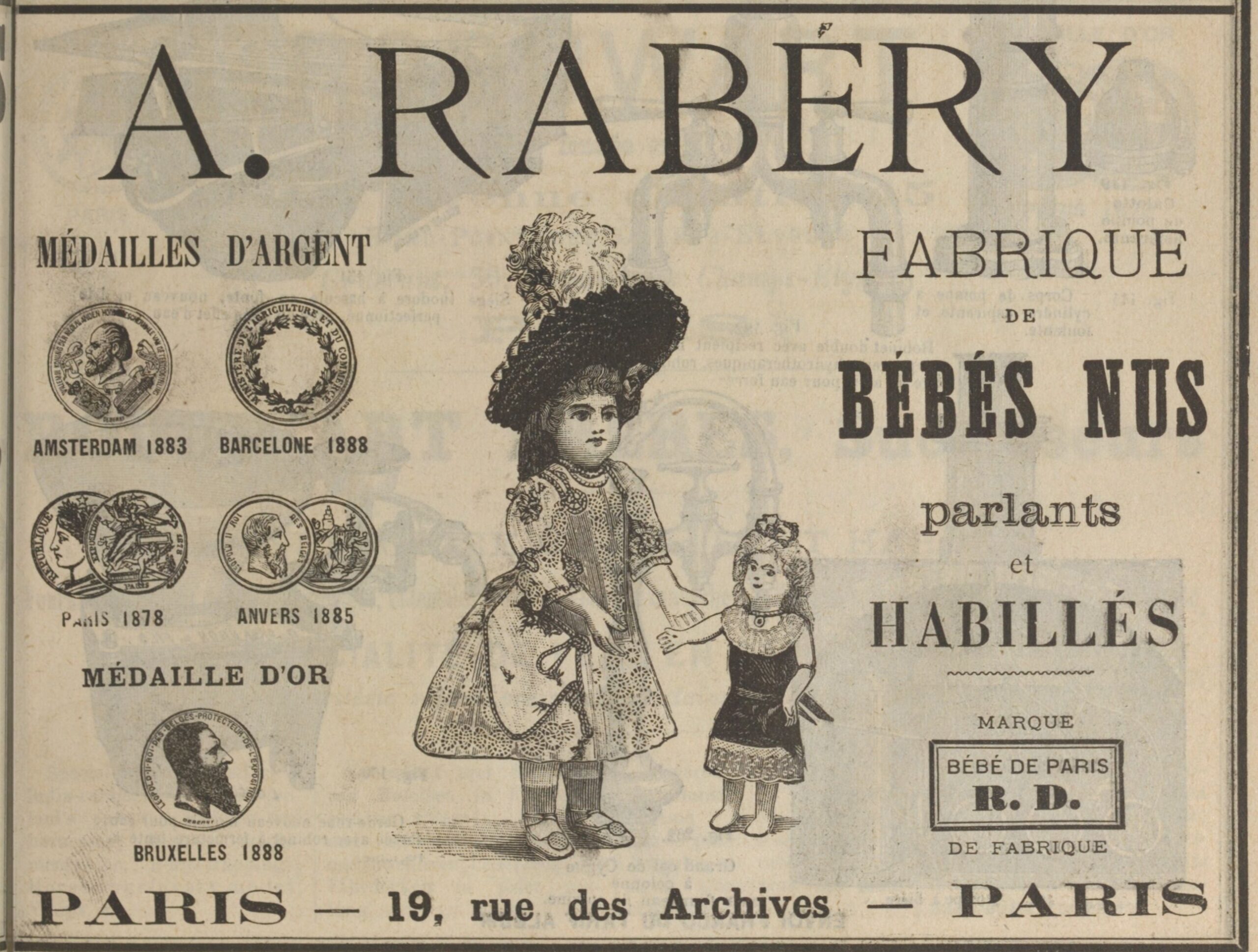 antique pre-1900 French ad for Rabery-Delphieu dolls