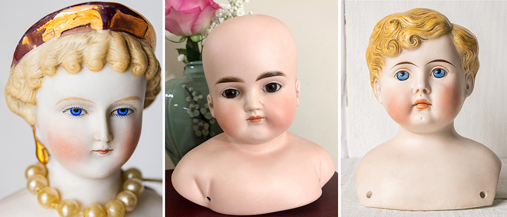 3 porcelain doll heads by Alt Beck & Gottschalck