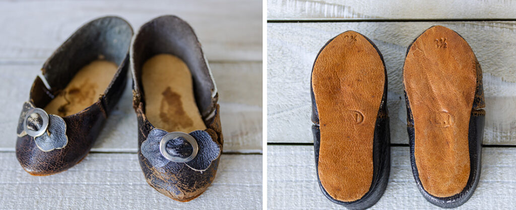 early antique French bebe doll shoes marked L.I