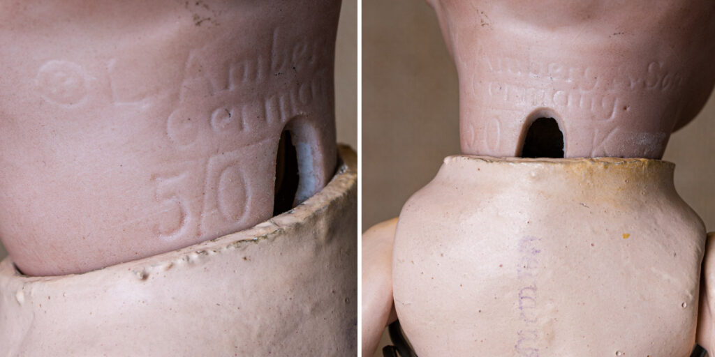 The incised mark of the early original Newborn Baby by Amberg made in Germany