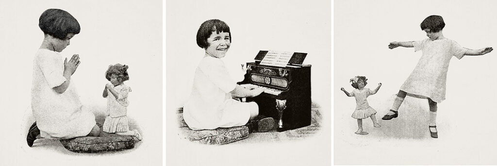 Schoenhut Dolls and Piano images from an old ad