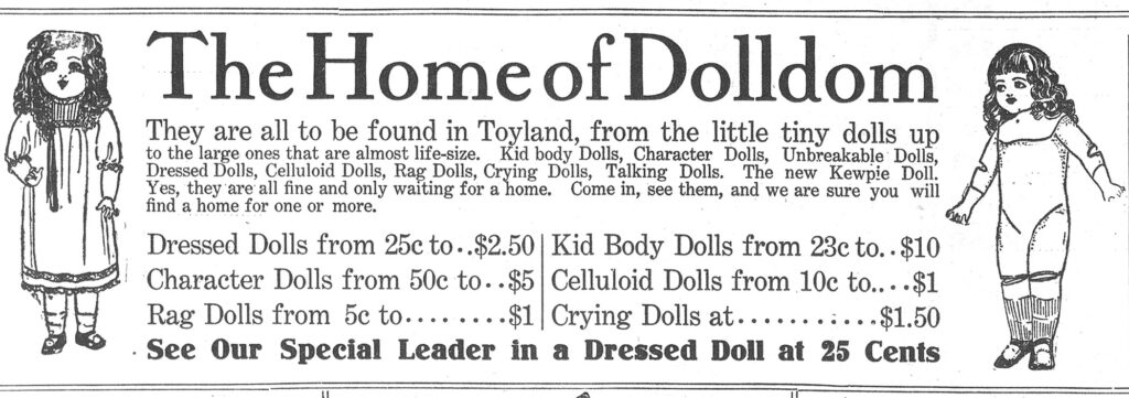an ad for celluloid dolls