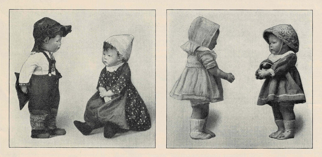 Images of Kathe Kruse cloth stuffed dolls that appeared in Ladies Home Journal's January 1914 issue