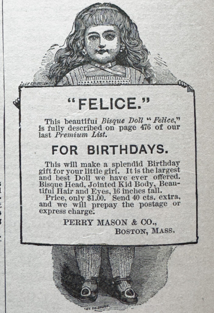 Youth's Companion Magazine Dolls - Felice offered in 1887-1888