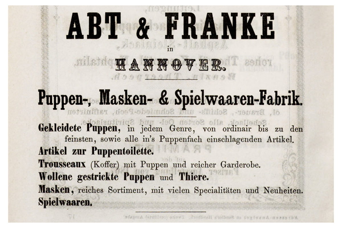 German ad for Abt & Franke doll manufacturers. urn:nbn:de:bvb:12-bsb11155882-2 from https://www.digitale-sammlungen.de/en/details/bsb11155882