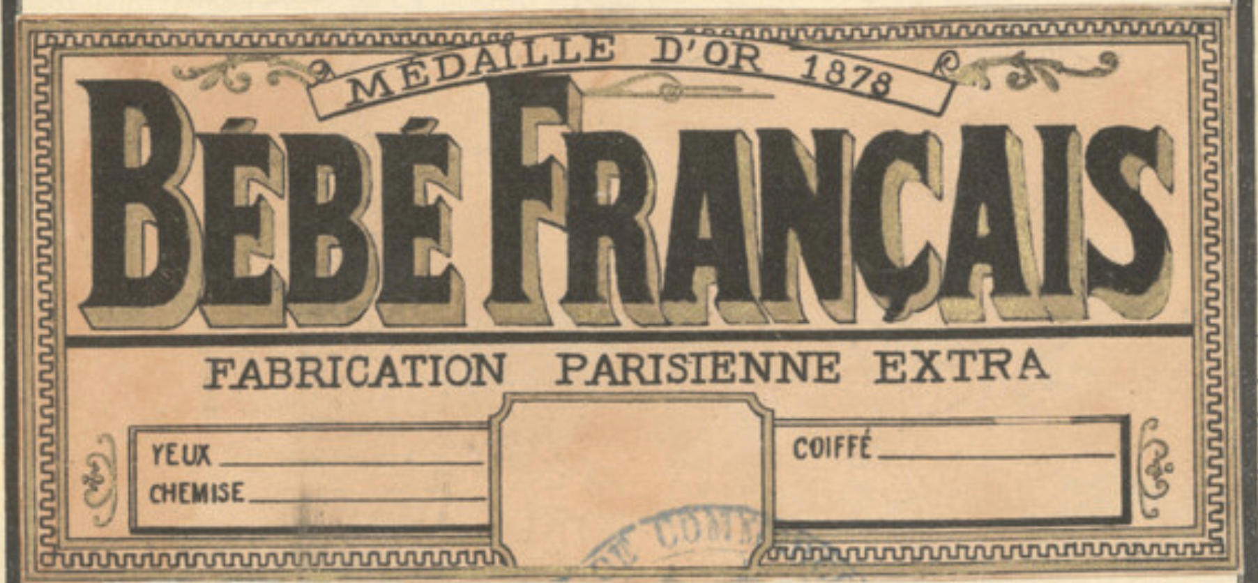 1896 box label trademark registered by la Societe E. Jumeau et Cie for BEBE FRANCAIS