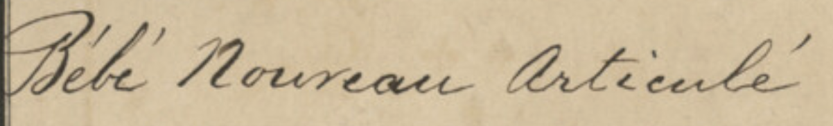 1887 registered word trademark "Bebe Nouveau Articule" for Falck Adolphe. Signature is "A. Falck"