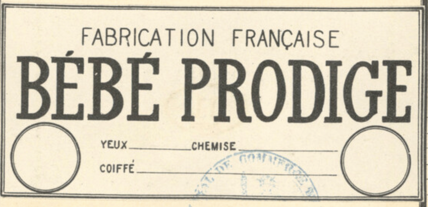 1896 registered French trademark by la Societe E. Jumeau et Cie for BEBE PRODIGE