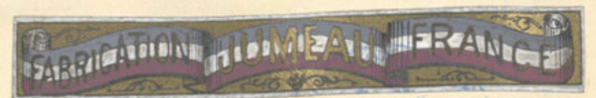 1896 registered banner trademark for la Societe E. Jumeau et Cie with red, white, and blue banner