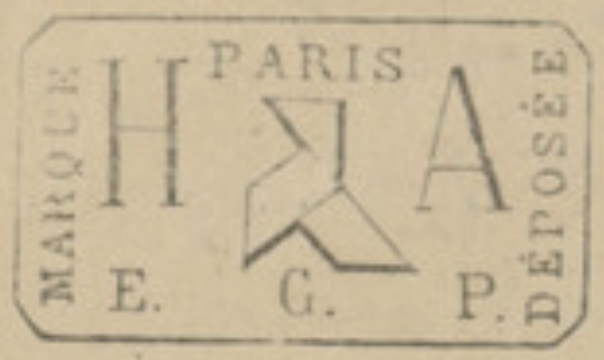 1886 registered trademark for Henri Alexandre - "H A Marque Paris Depose E. G. P."