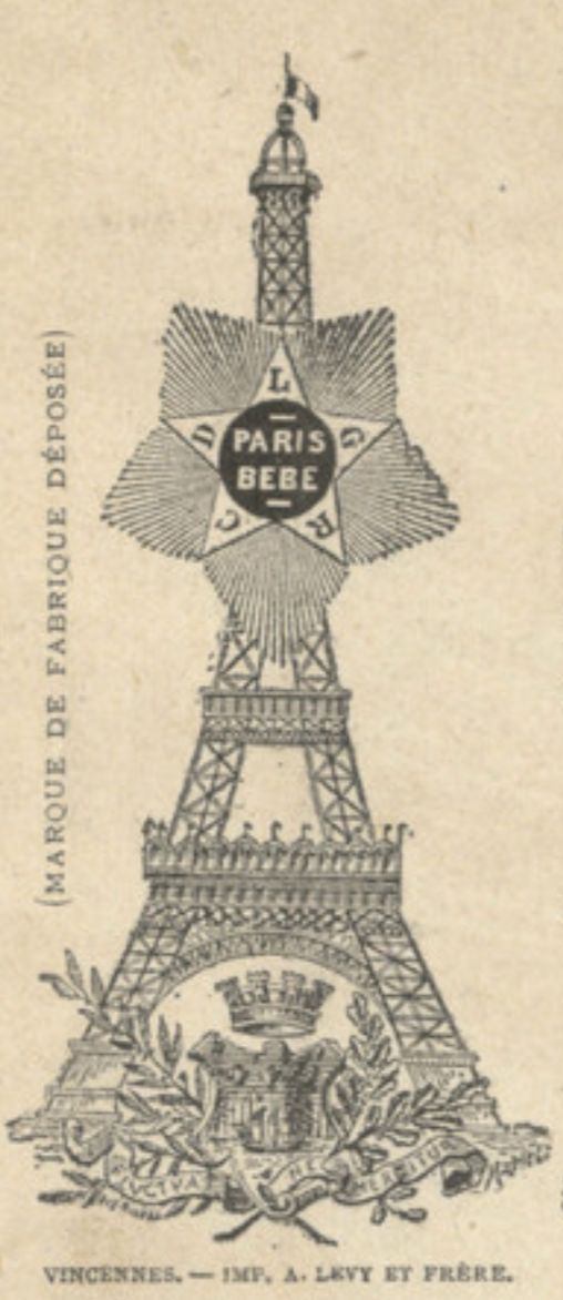 EIFFEL TOWER image in 1889 registered trademark for PARIS BEBE by Danel et Cie