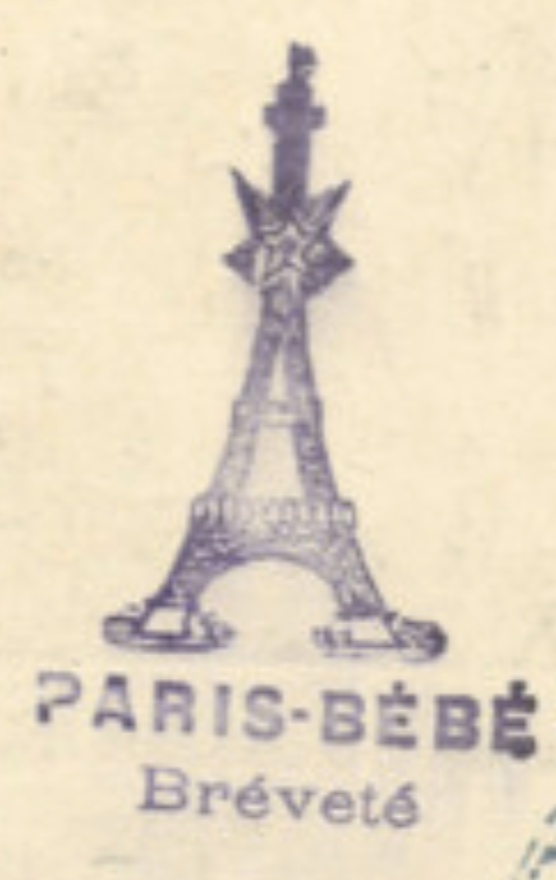 1889 registered French trademark for Danel et Cie for Paris Bebe Brevete with an image of the Eiffel Tower