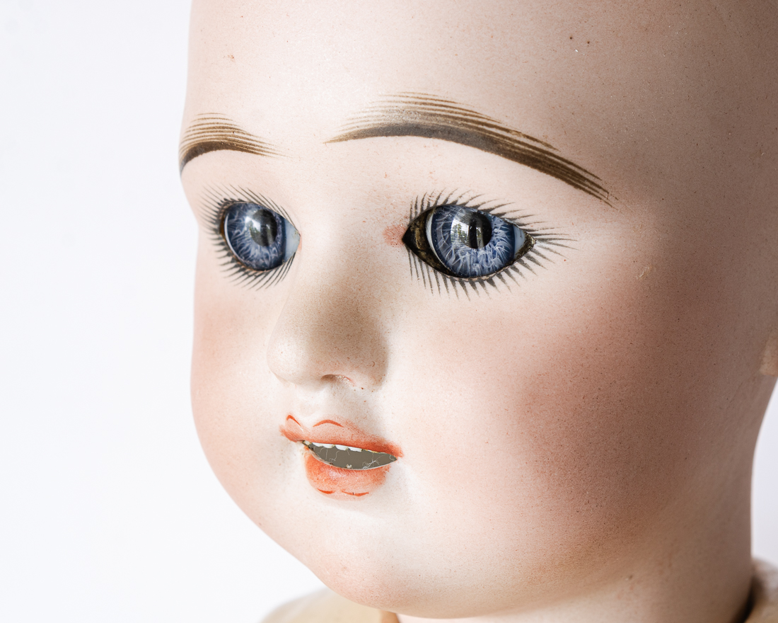 Eden Bebe bisque head with open mouth and teeth with EDEN BEBE PARIS 13 incised mark by Fleischmann & Bloedel